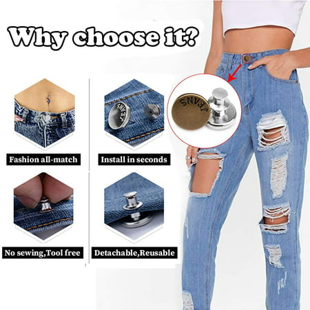 12 Sets Button Pins for Jeans Metal Button Adds Or Reduces an Inch to Any Pants Waist in Seconds Upgraded